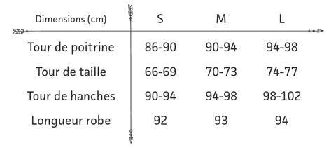 guide des tailles robe boheme jaune fleurie