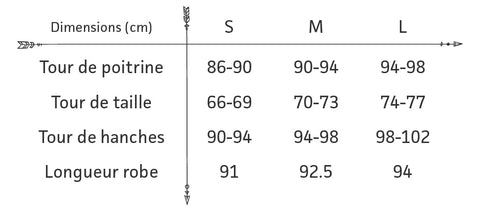 guide des tailles robe boheme longue a bretelles