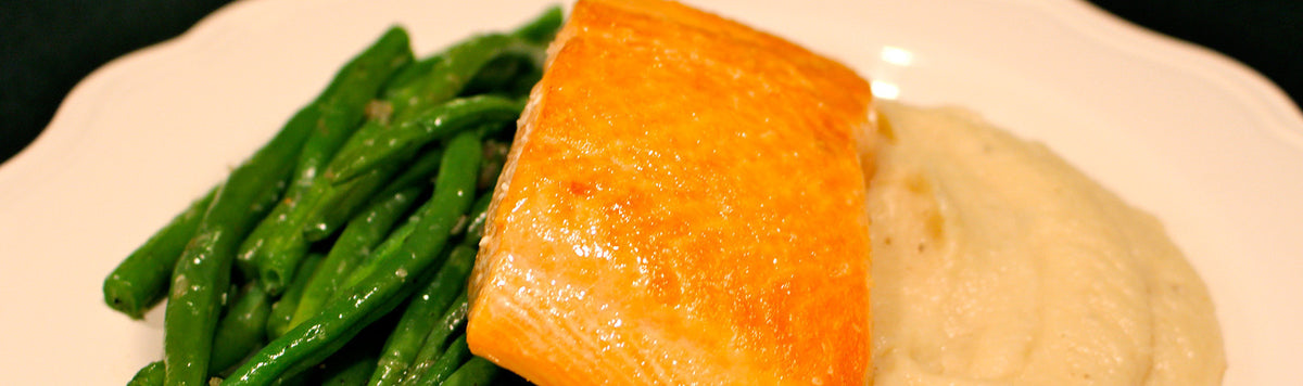 Slow-Roasted King Salmon with Cauliflower Purée and Green Beans