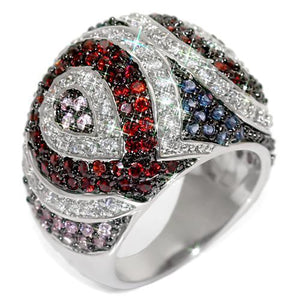 LO1520 - Rhodium + Ruthenium Brass Ring with AAA Grade CZ  in Multi Color