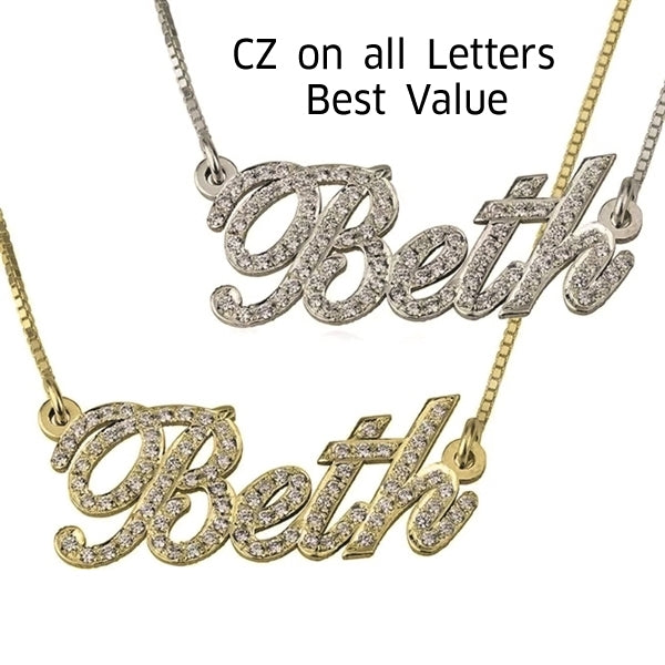 Carrie Style Diamond-Cut Double Thickness Sterling Silver Name Necklace