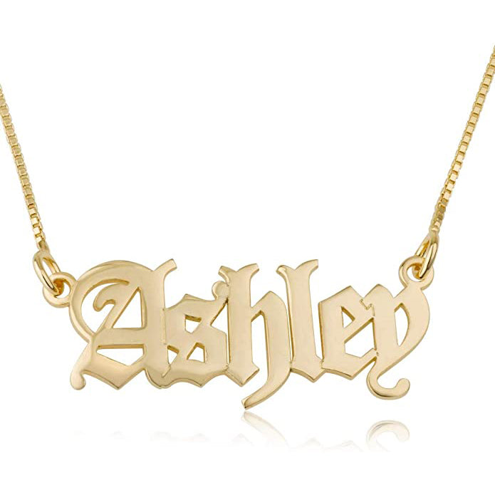 Gold Name Necklace Old English Font Nameplatedepot