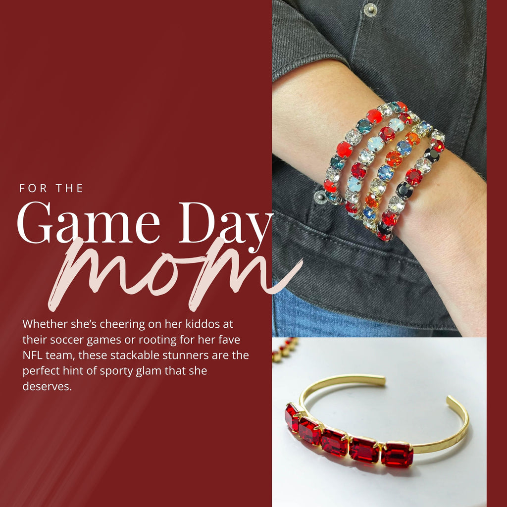 For the Game Day Mom: Whether she’s cheering on her kiddos at their soccer games or rooting for her fave NFL team, these stackable stunners are the perfect hint of sporty glam that she deserves.
