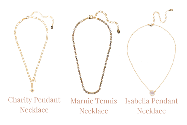 Isabella Pendant Necklace, Marnie Tennis Necklace, Charity Pendant Necklace