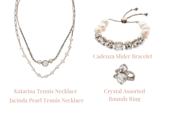 Katarina Tennis Necklace, Jacinda Pearl Tennis Necklace, Cadenza Slider Bracelet, Crystal Assorted Rounds Ring