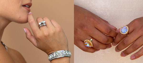 Mayzel Stacked Ring, Emory Cuff Bracelet, Giselle Pear Cocktail Ring, Giselle Round Cocktail Ring