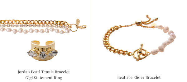 Jordan Pearl Tennis Bracelet, Beatrice Slider Bracelet & Gigi Statement Ring