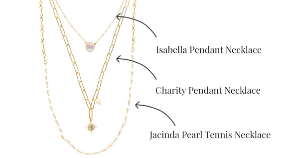 Isabella Pendant Necklace, Charity Pendant Necklace, Jacinda Pearl Tennis Necklace