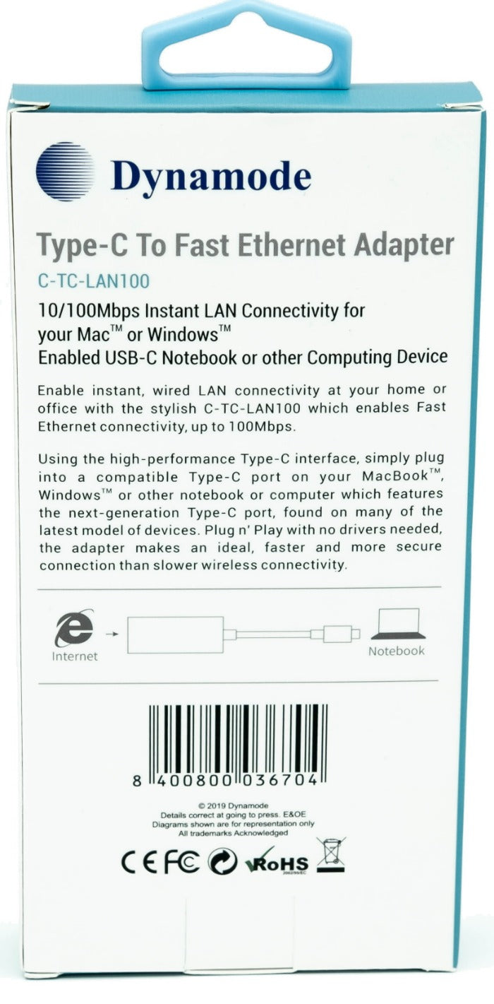 Usb Type C To Fast Ethernet Lan Adapter C Tc Lan100 Dynamode Uk