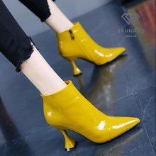 Load image into Gallery viewer, High-heeled Pointed Toe Leather Fur-lined Short Boots - Bannard Fashion