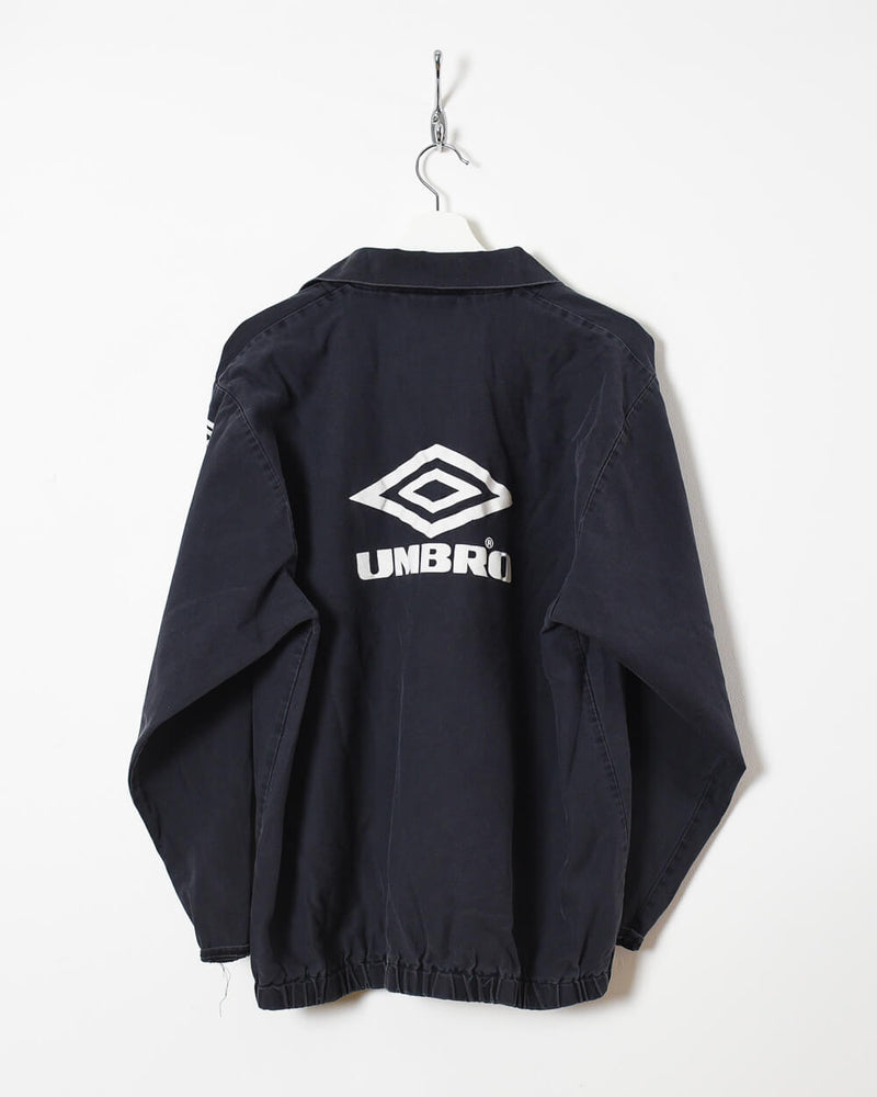 Vintage 90s Cotton Plain Black Umbro Pullover Drill Jacket - Large