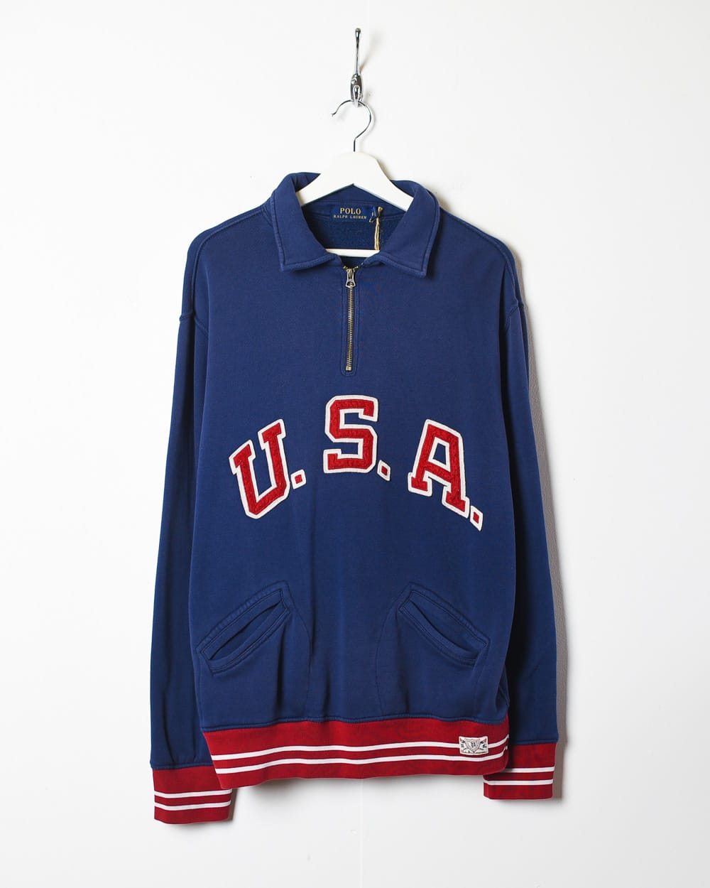 Polo Ralph Lauren USA 1/4 Zip Sweatshirt - Large | Domno Vintage