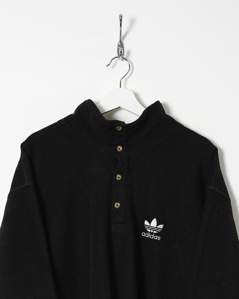 90s Polyester Plain Black Adidas Pullover Fleece - X-Large– Domno Vintage