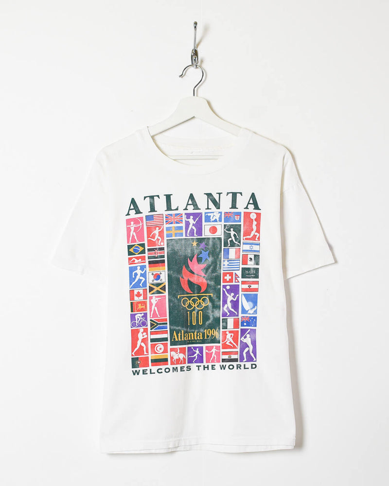 Toevlucht Duur kalkoen Vintage 90s Cotton White Champion Atlanta 1996 Olympics T-Shirt - Medium–  Domno Vintage