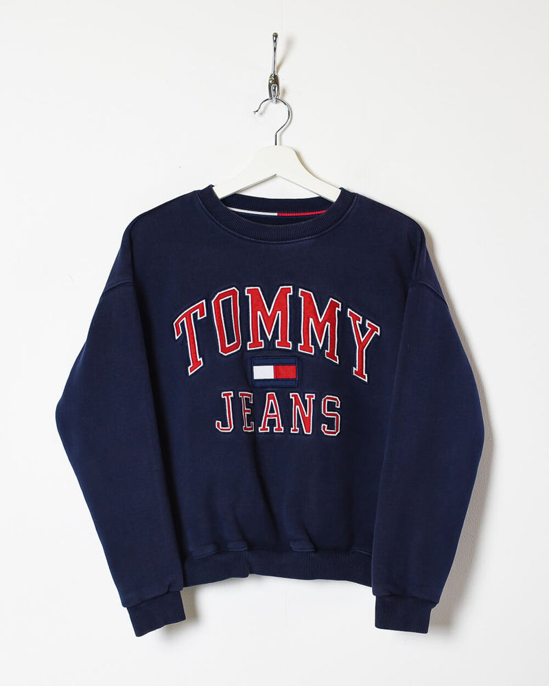 Gå ud Vej race Vintage 90s Cotton Navy Tommy Jeans Women's Sweatshirt - Small– Domno  Vintage