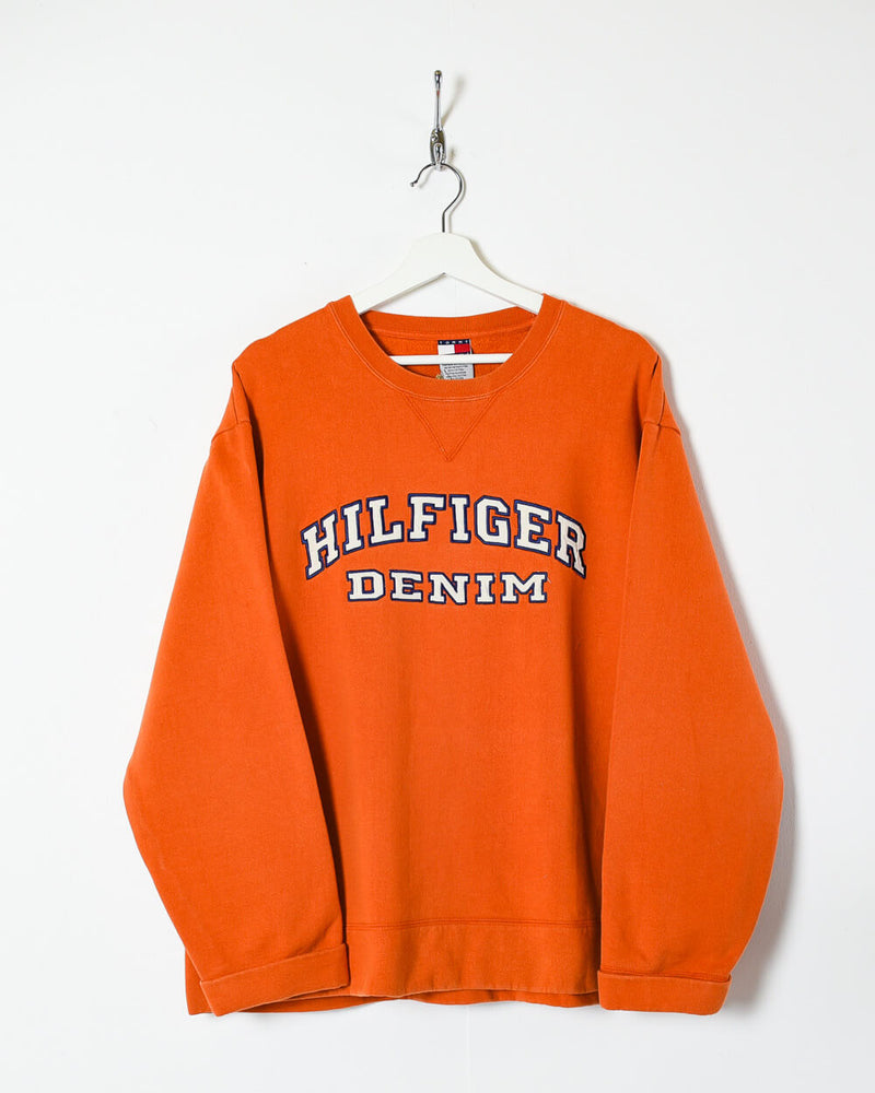 Vintage 90s Cotton Orange Tommy Hilfiger Denim Sweatshirt X-Large–