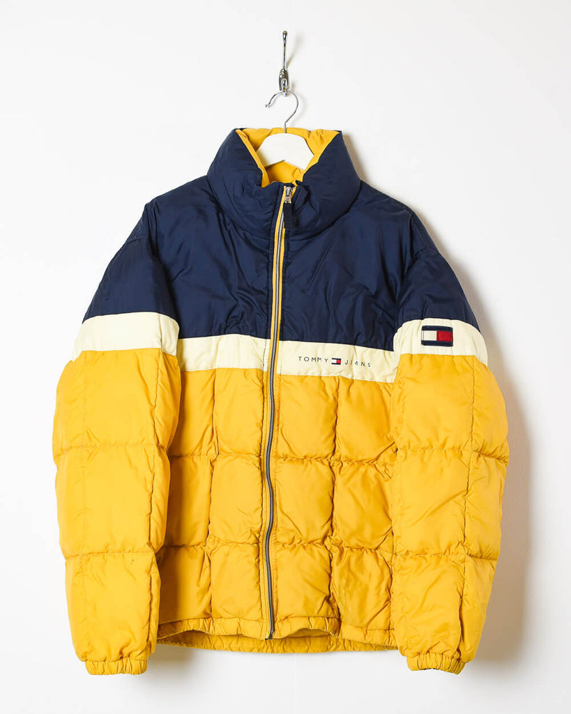Vintage 90s Colour-Block Yellow Tommy Hilfiger Puffer Jacket Large– Domno Vintage