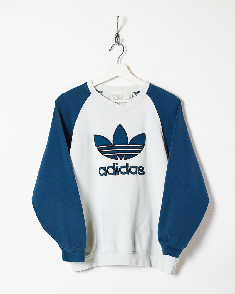 Vintage 90s Cotton Colour-Block Blue Adidas Women's Sweatshirt - Large– Domno Vintage