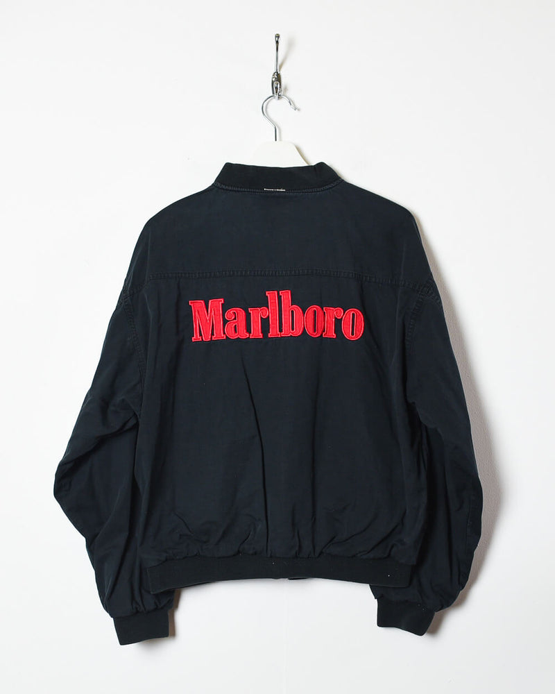 Vintage 90s Black Marlboro Reversible Bomber Jacket - Medium