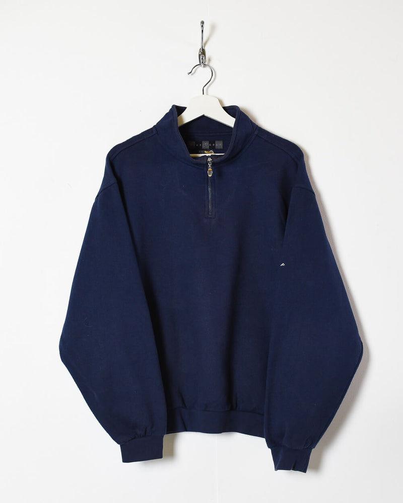 Vintage Cotton Plain Navy Golf 1/4 Sweatshirt - Large– Domno Vintage