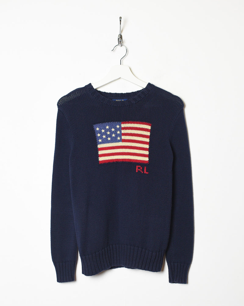 Polo Ralph Lauren Women's Knitted Flag Sweatshirt - Large | Domno Vintage