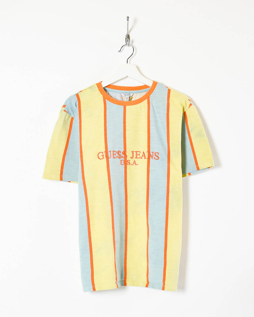 Vintage 90s Cotton Striped Yellow Guess Jeans USA T-Shirt - Medium– Domno