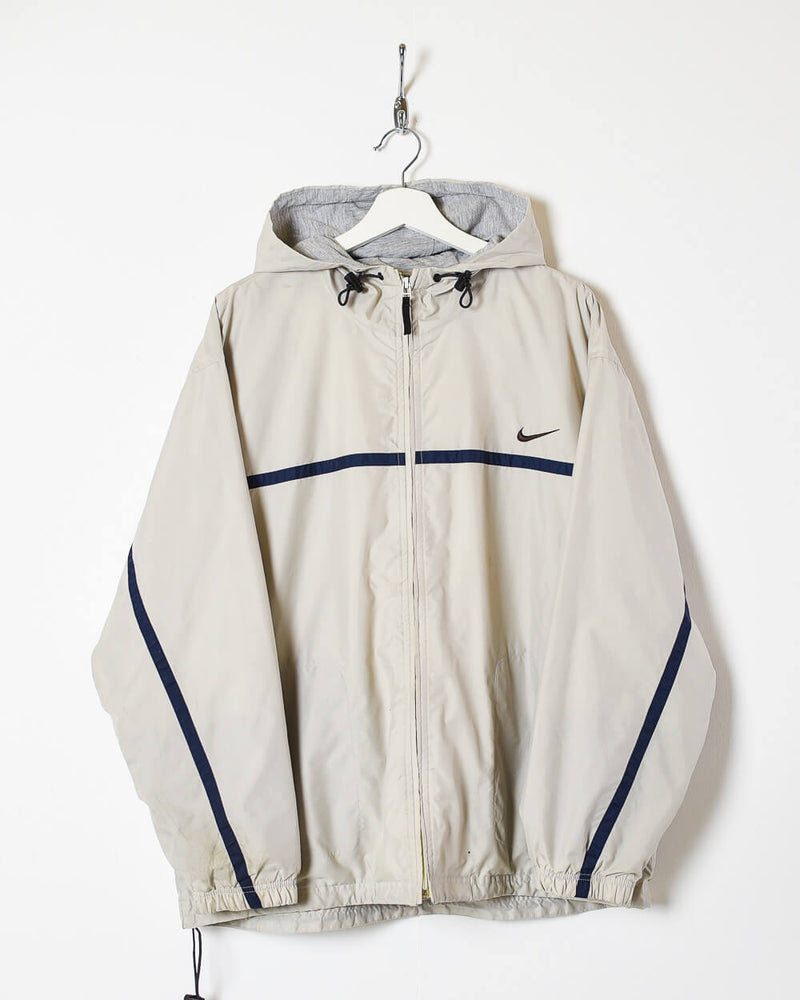 Nike Women's Hooded Windbreaker Jacket - Large Domno Vintage