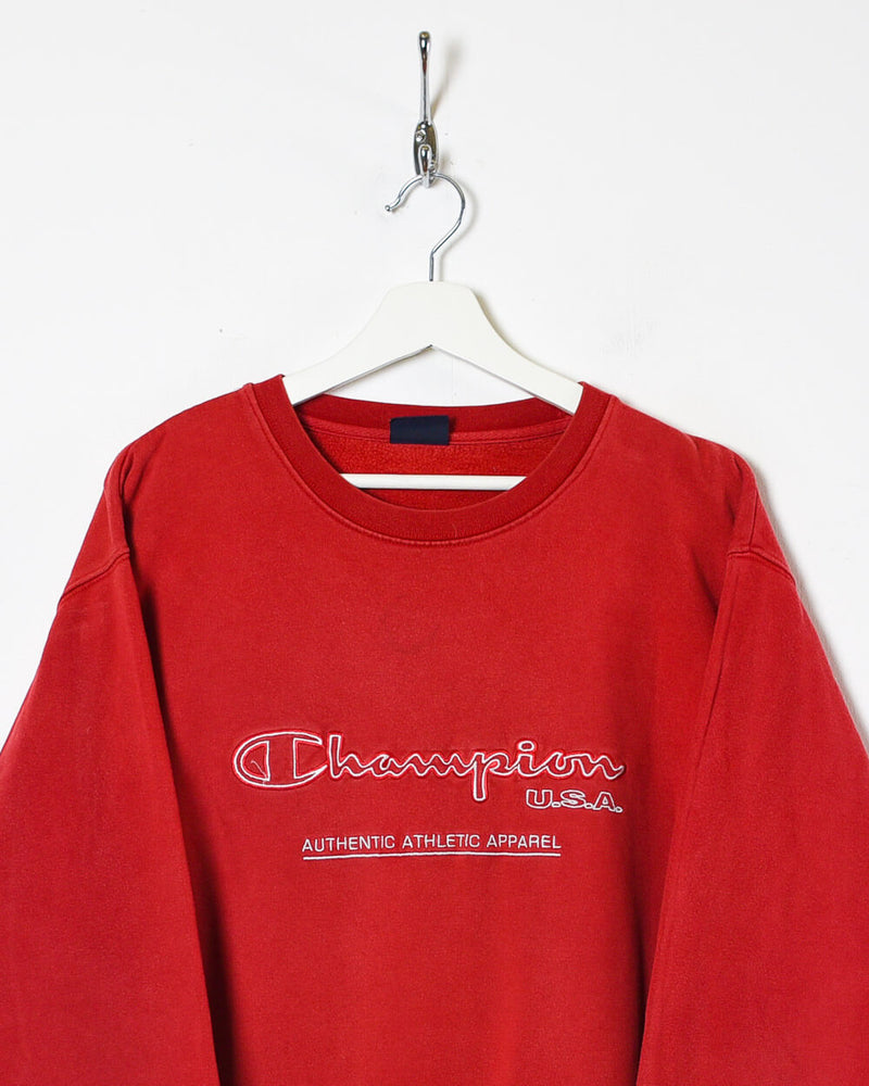00s Red Champion USA Authentic Apparel Sweatshirt - X-Large Domno Vintage