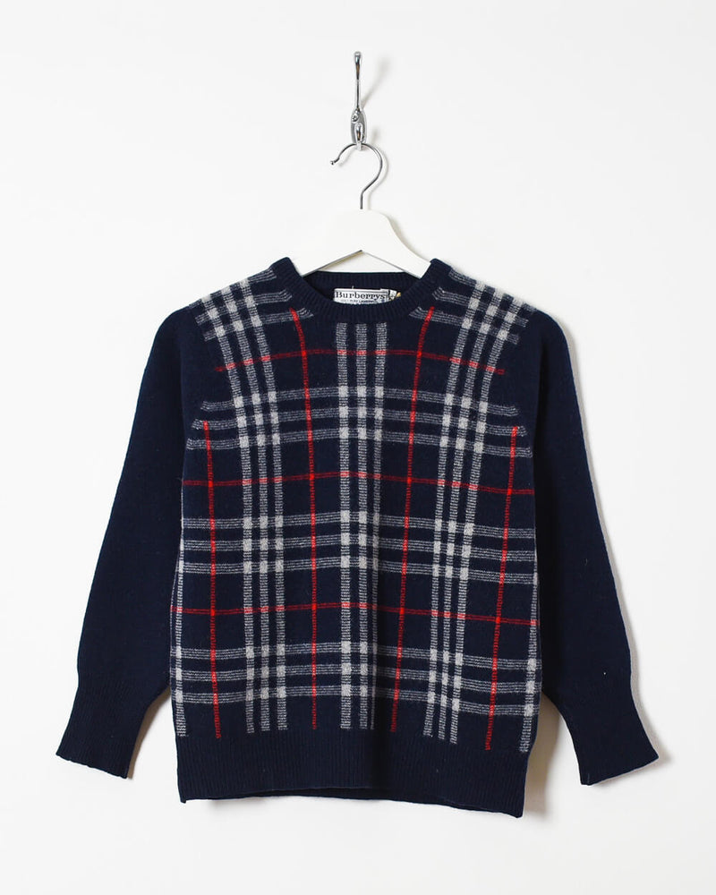 Vintage 90s Wool Checked Navy Burberry Knitted Sweatshirt - XX-Small– Domno  Vintage