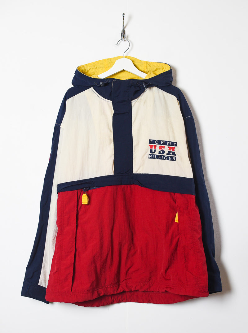 Vintage White Tommy Hilfiger USA 1/4 Zip Jacket Large / Polyester– Domno