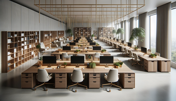 open plan setup in London with walnut office furniture