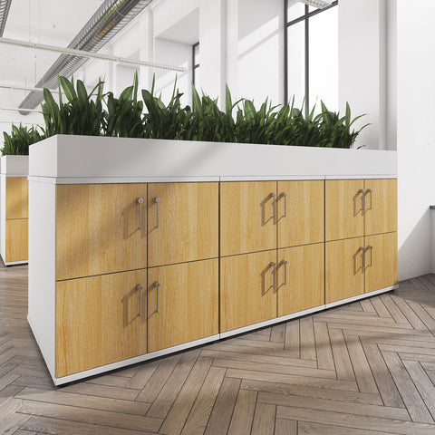 biophilic office storage, office cupboard planter