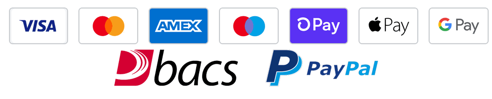 Payment methods available at A1 Office Furniture online store. Includes logos of Visa, Maestro, Mastercard, Amex, Shop Pay, Google Pay, Apple Pay, PayPal and BACS