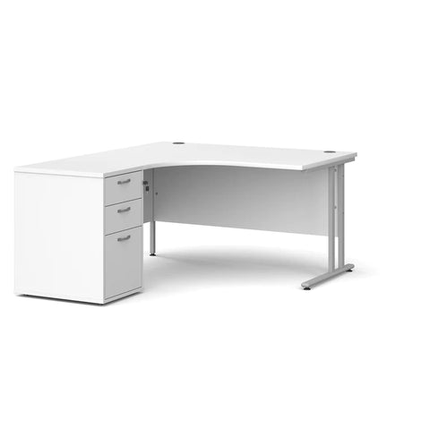 white office furniture comprising of white office desk with drawers