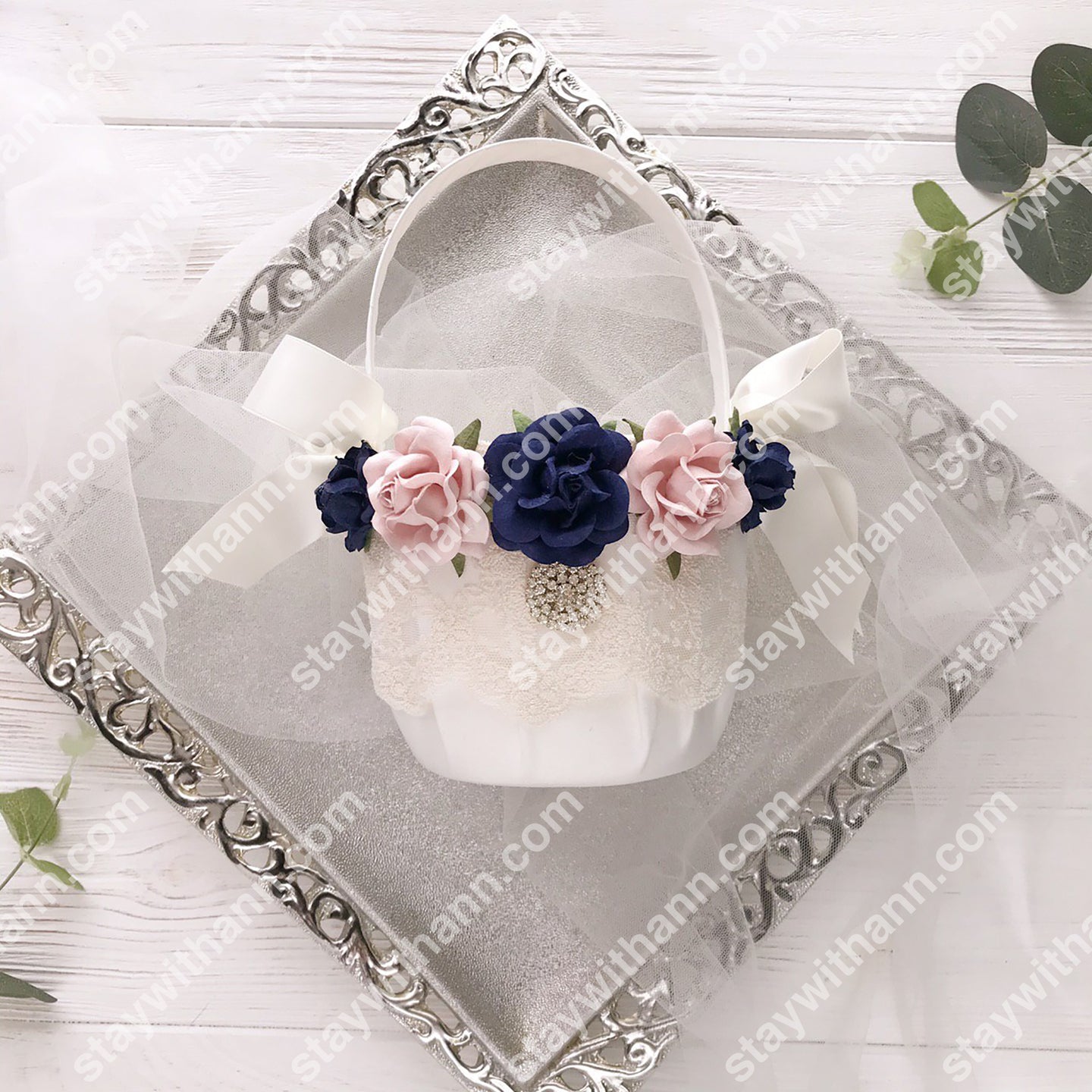 navy blue flower girl basket