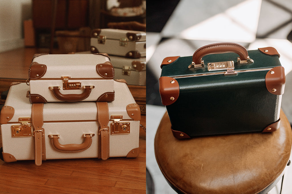 The SteamLine Luggage bonded-leather Cream & Hunter Green Diplomat