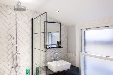 Pale Grey Bathroom Herringbone Tiles
