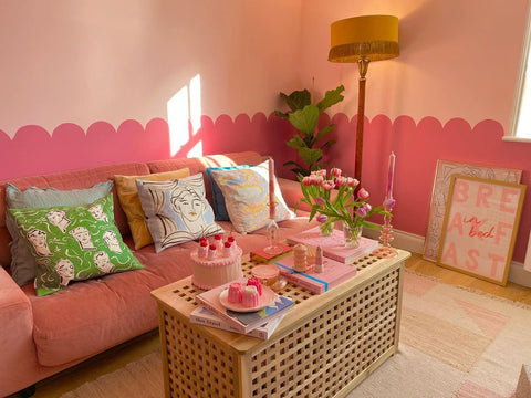 Pink colour block feature wall by COAT paints