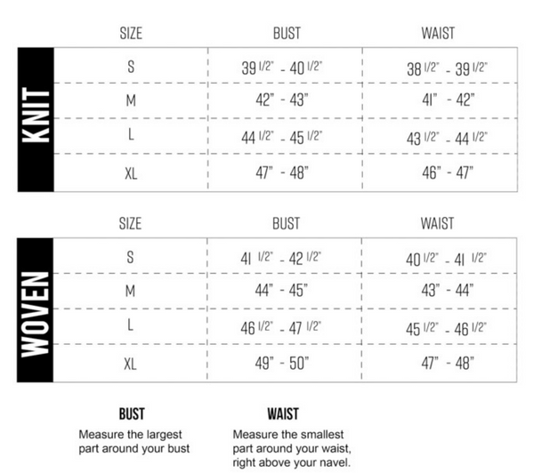 Focus Clothing Size Chart