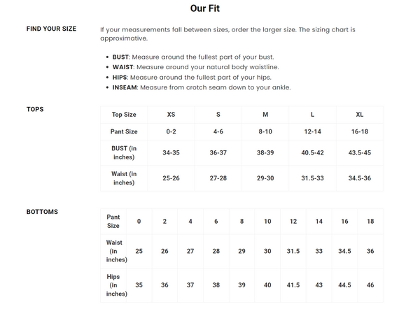 Lisette Size Chart