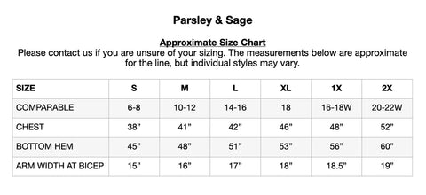 Parsley & Sage Size Chart