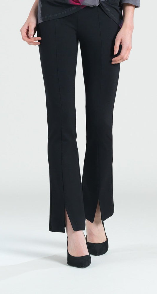 Center Seam Front Slit Ankle Pant - Black