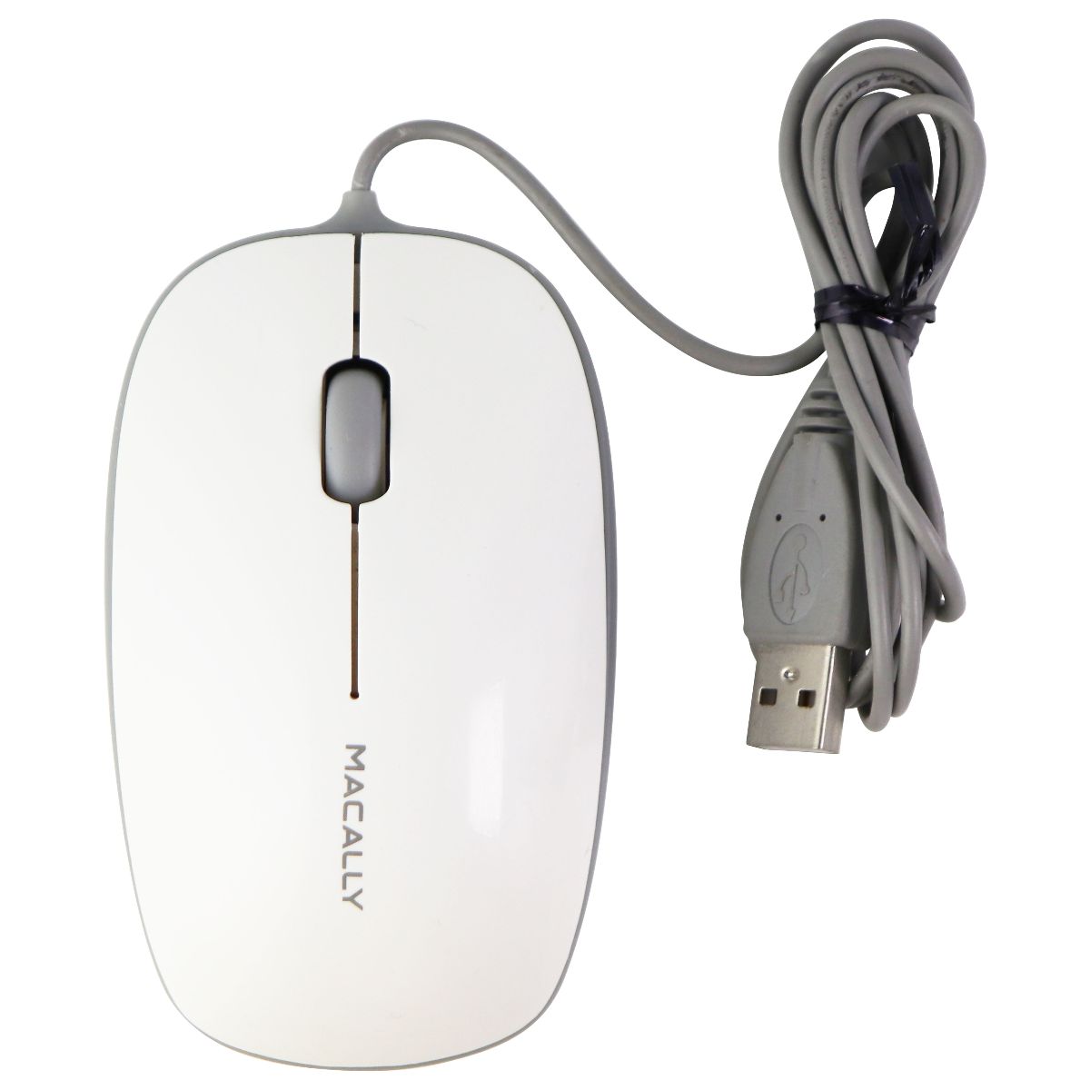 Macally Wired USB Optical Bumper Mouse for Windows PC & More - White/Gray