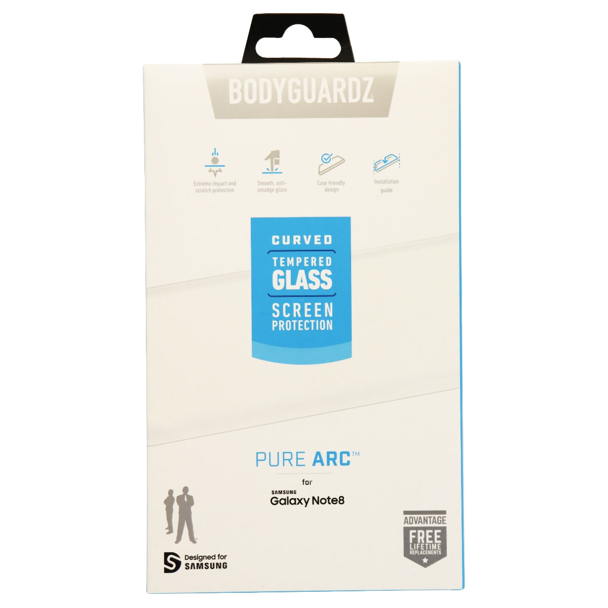 BodyGuardz Pure Arc Series Tempered Glass Screen for Galaxy Note8 - Clear/Black - BodyGuardz - Simple Cell Shop, Free shipping from Maryland!