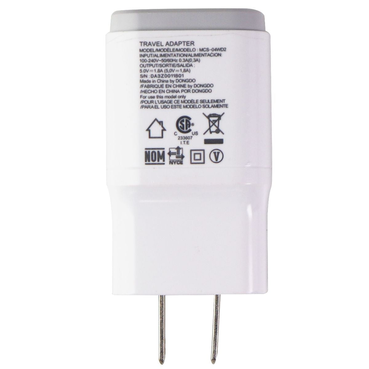 LG (MCS - 04WD2) 5V 1.8A  Travel Adapter for USB Devices - White