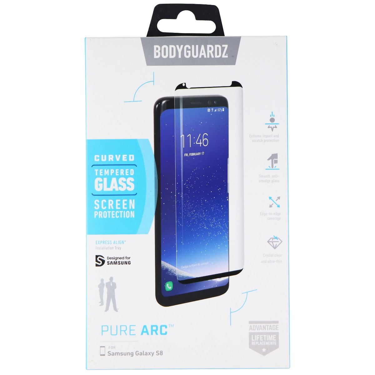 BodyGuardz Pure Arc Series Tempered Glass for Samsung Galaxy S8 - Clear - BODYGUARDZ - Simple Cell Shop, Free shipping from Maryland!