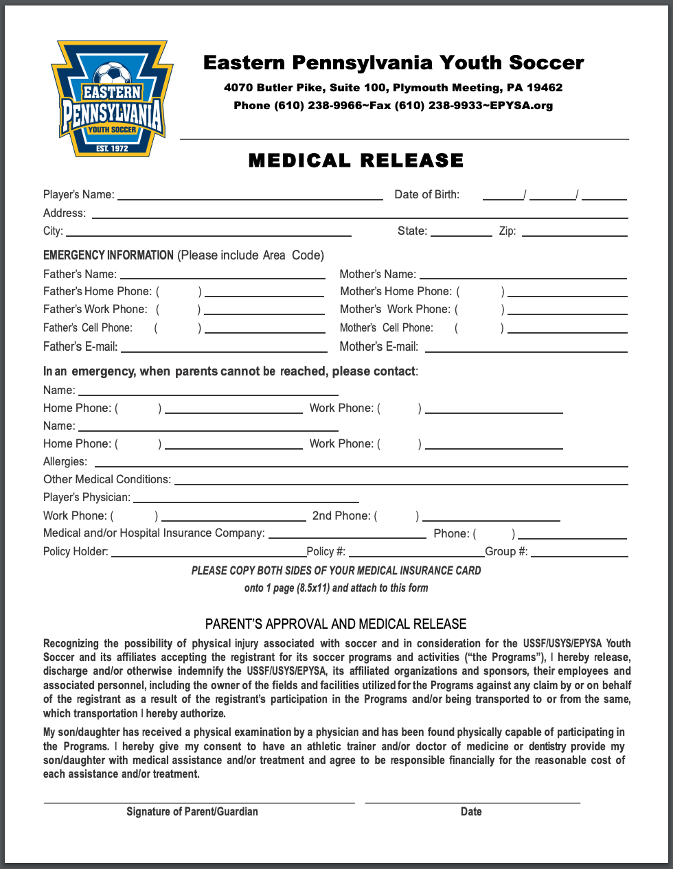 EPYSA Medical Release Form