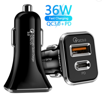 Chargeur d'auto Double-USB + Type C ultra rapide