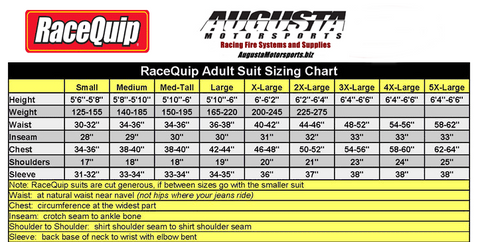 RaceQuip Sizing Charts | Augusta Motorsports – Augusta Motorsports ...