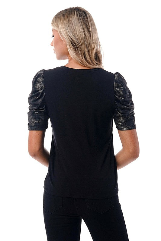 Faux Leather Snake Print Sleeve Top